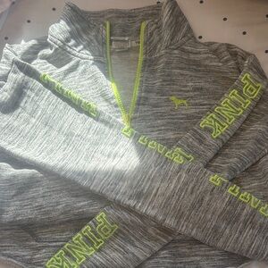 Victoria's Secret Gray and Neon Yellow Sweatshirt slight wear on logo